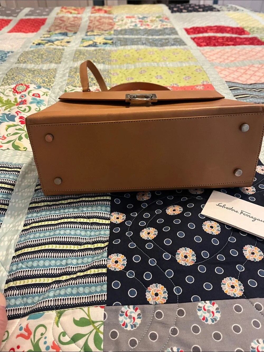 Salvatore Ferragamo Caramel Brown Leather Top-Handle Satchel